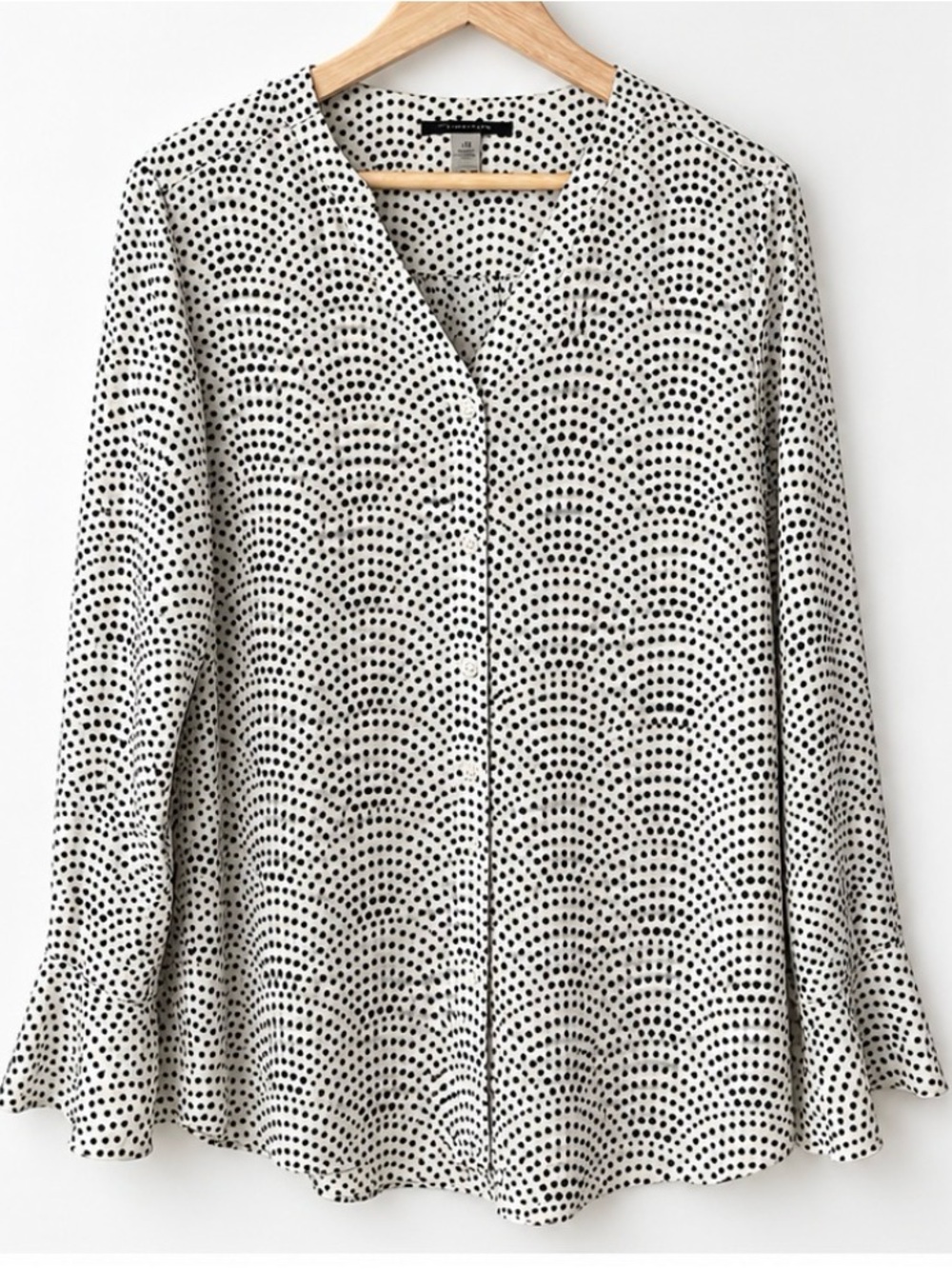 T Tahari Black and White Dot-Arch Button Front Blouse